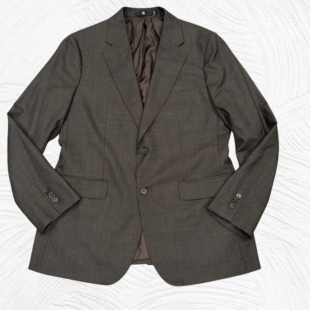 Banana Republic Blazer 42R Brown Black Check Vital Barberis Rustico Wool Slim